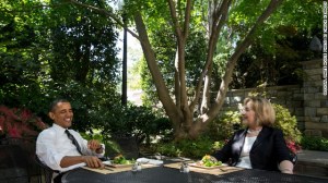 Hillary Clinton and President Obama meet for lunch on Monday, July 29, 2013. (Official White House photo by Chuck Kennedy)